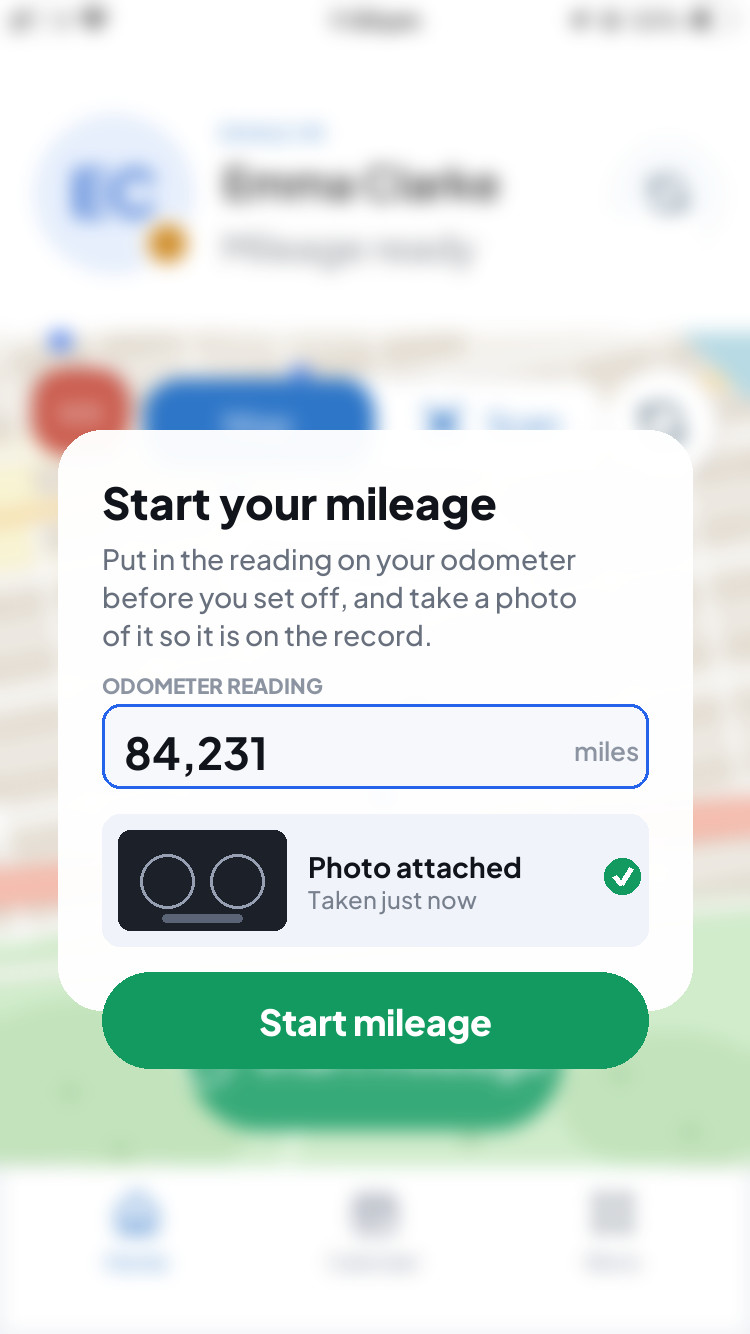 The real mileage screen with the odometer photo attached